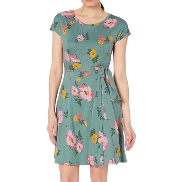 Toad&Co Dresses & Skirts - Toad and Co Floral Green Faux Wrap with Tie Waist Dress Size XS